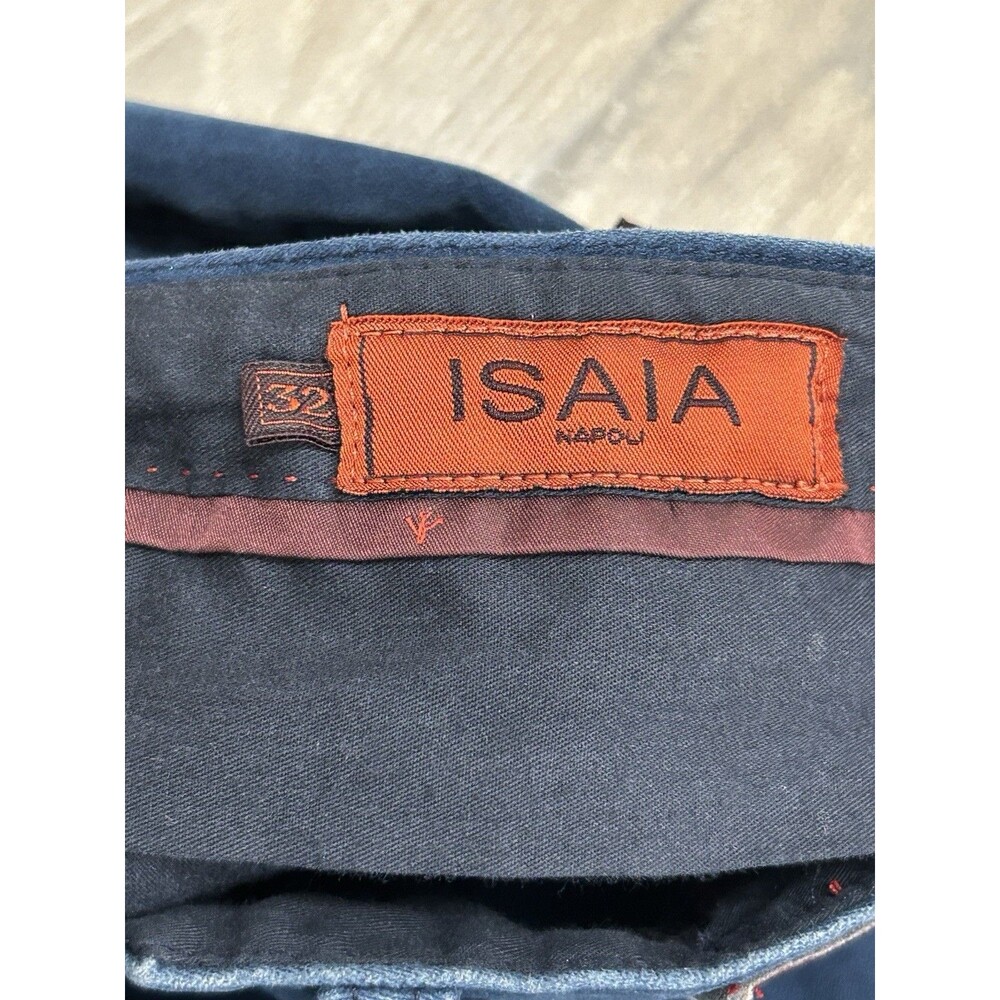 Isaia Napoli Velvet Pants Mens 32 Blue Cotton Stretch Italy Luxury FLAW - Picture 6 of 13
